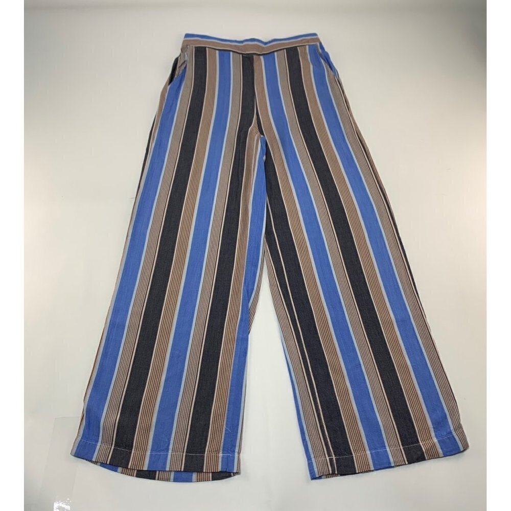 Anthropologie Blue and Tan Wide Leg Pants